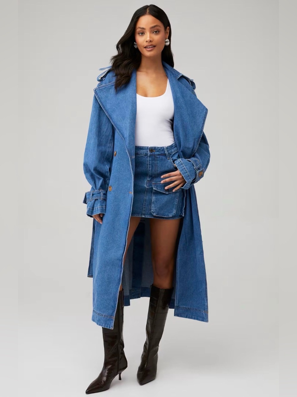 Bardot Women’s Oversized Denim Trench Coat in Vintage Blue Size Small